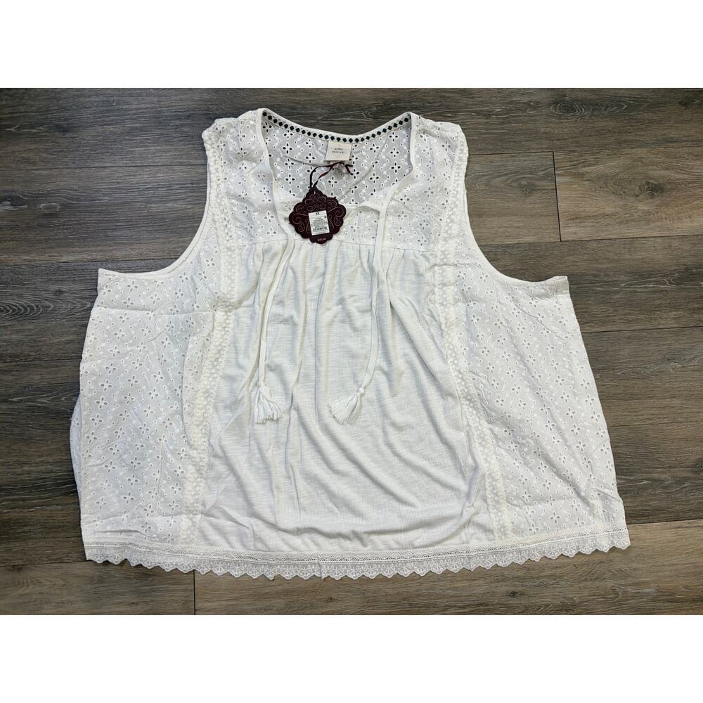 Knox Rose White Eyelet Blouse Boho Cottagecore Peasant Top 4x